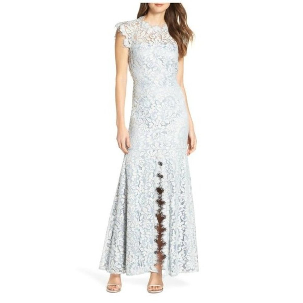 Eliza J Lace Cap Sleeve Front Slit Open Back